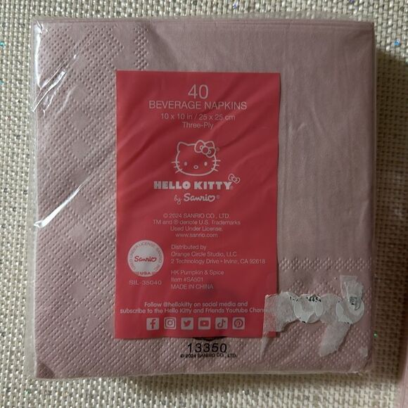 HELLO KITTY Pink White Orange Black Pumpkin Spice Fall Square Beverage Napkins - Picture 3 of 8